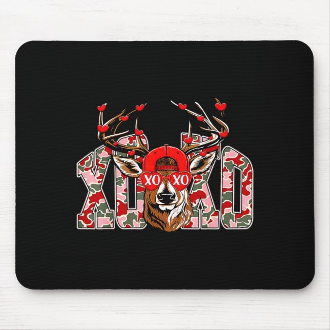 Xoxo Camo Buck Deer Hunting Valentine's Day Boys K Mouse Mat (Front)