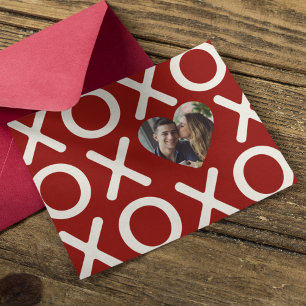 XOXO Crimson Red Photo Heart Love Holiday Card