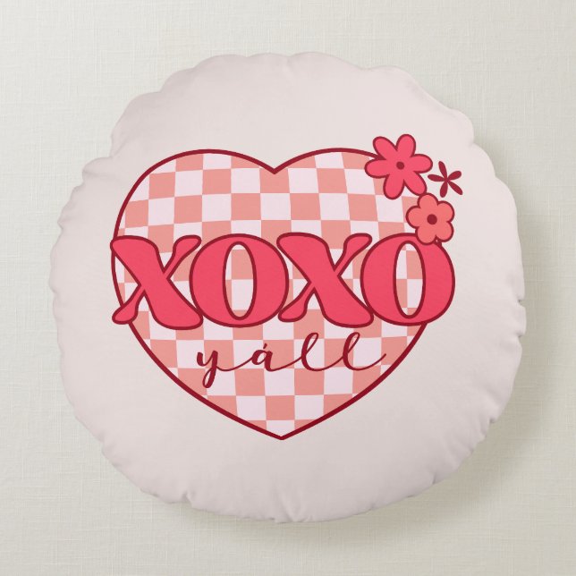 XOXO | Cute & Loving Pink Heart Round Cushion (Front)