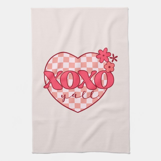 XOXO | Cute & Loving Pink Heart Tea Towel (Vertical)