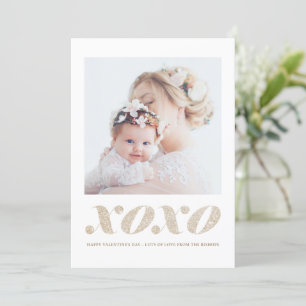 XOXO Faux Champagne Gold Glitter Valentine's Day Holiday Card