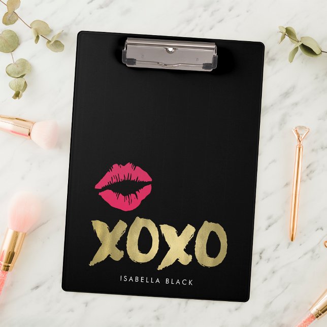 XOXO Faux Gold & Pink Lips | Black Clipboard (Creator Uploaded)