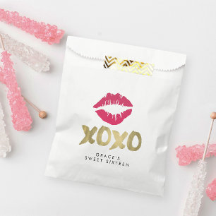 XOXO Faux Gold & Pink Lips Favour Bags