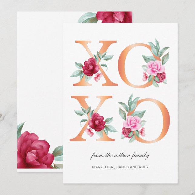 XOXO Floral Valentines Day  Holiday Card (Front/Back)