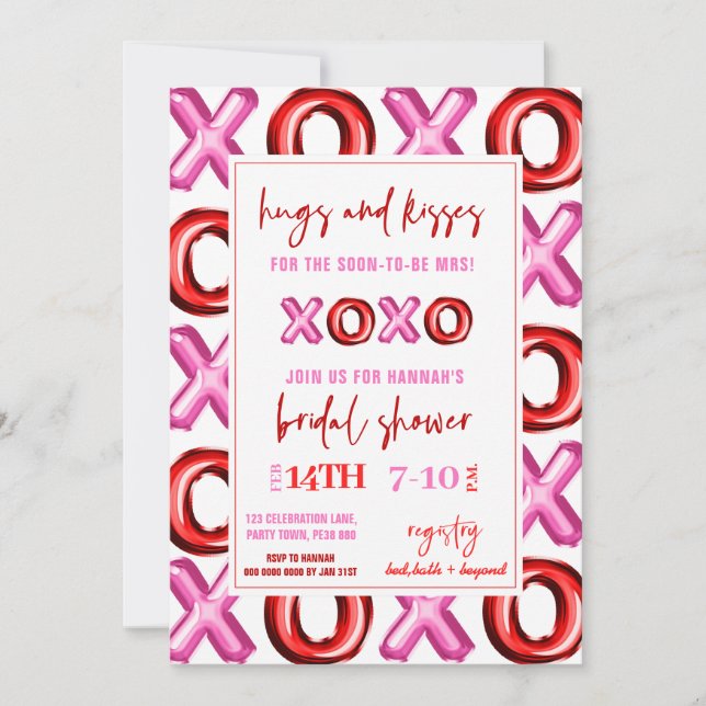 XOXO foil balloon Hugs and kisses for the Mrs Invitation (Front)