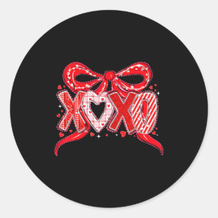Xoxo Funny Valentines Day Love Coquette Bow Checke Classic Round Sticker