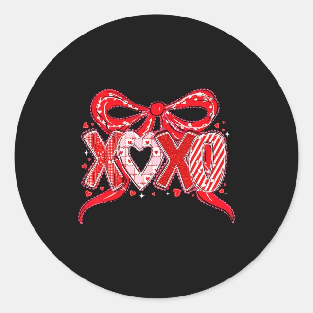 Xoxo Funny Valentines Day Love Coquette Bow Checke Classic Round Sticker (Front)