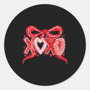 Xoxo Funny Valentines Day Love Coquette Bow Checke Classic Round Sticker