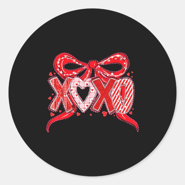 Xoxo Funny Valentines Day Love Coquette Bow Checke Classic Round Sticker (Front)