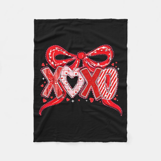 Xoxo Funny Valentines Day Love Coquette Bow Checke Fleece Blanket (Front)
