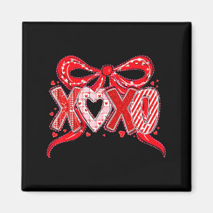 Xoxo Funny Valentines Day Love Coquette Bow Checke Magnet
