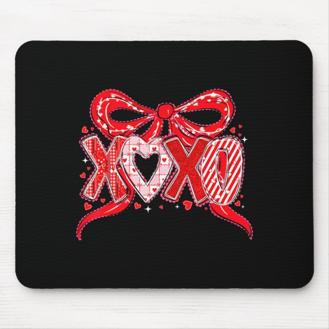 Xoxo Funny Valentines Day Love Coquette Bow Checke Mouse Mat (Front)
