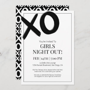 XOXO Girls Night Out Black Bestie Galentine Party Invitation