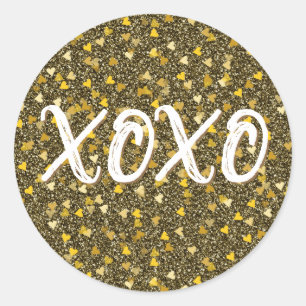 XOXO Golden Hearts Confetti Glitter Classic Round Sticker