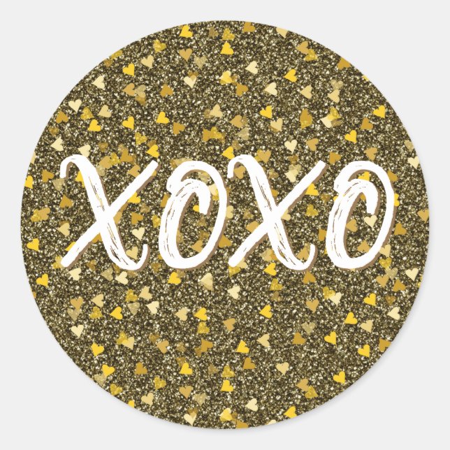 XOXO Golden Hearts Confetti Glitter Classic Round Sticker (Front)