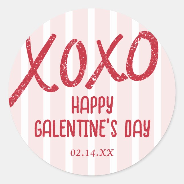 XOXO Hand Drawn Galentine’s Day Party Classic Round Sticker (Front)