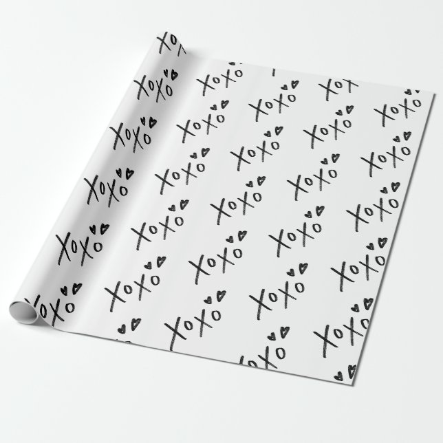 “XOXO” Hand Drawn Lettering Pattern Wrapping Paper (Unrolled)