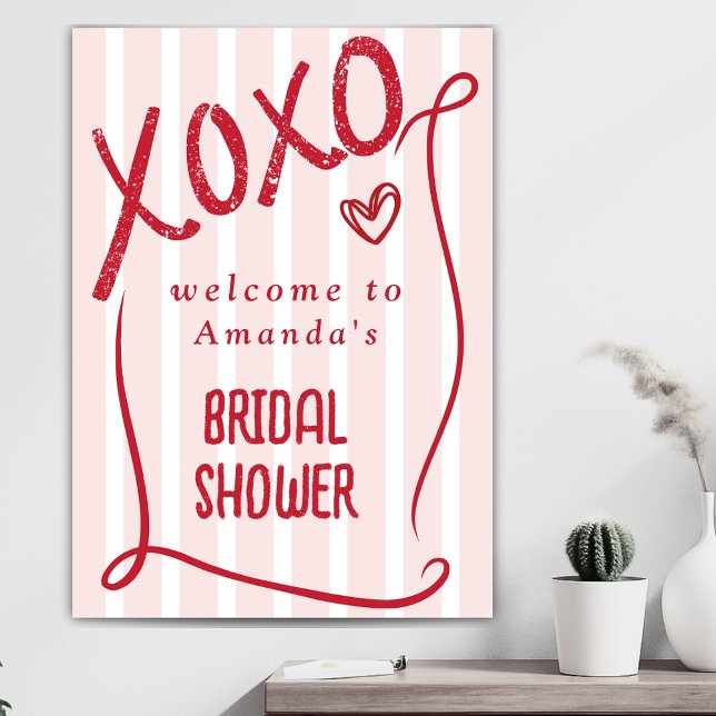 XOXO Hand Drawn Pink Bridal Shower Welcome Poster (Creator Uploaded)