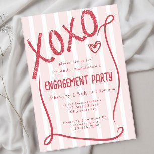 XOXO Hand Drawn Pink Engagement Party Invitation