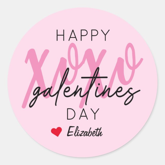 XOXO Happy Galentine's Day Classic Round Sticker (Front)