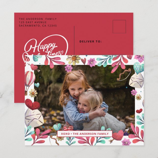 XOXO Happy Valentine's Day Photo Holiday Postcard (Front/Back)