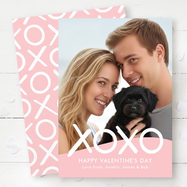 XOXO Happy Valentine's Day Photo Pink Modern Holiday Card (Creator Uploaded)