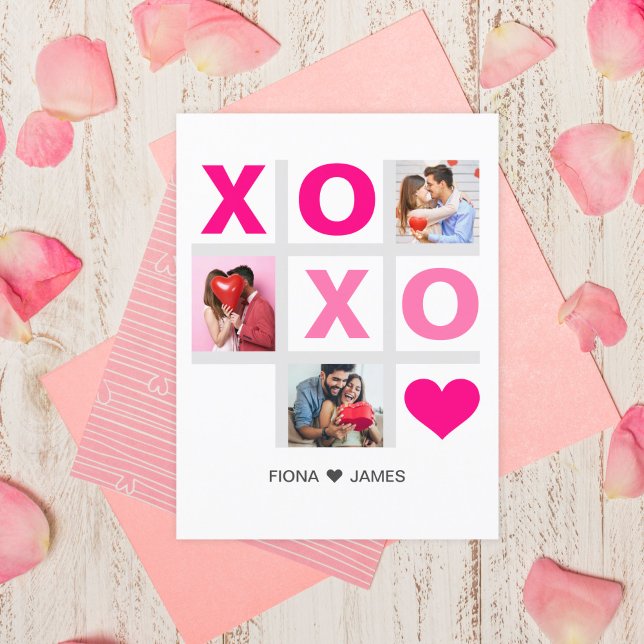 XOXO Happy Valentine's Day Pink Heart Custom Photo Postcard (Creator Uploaded)