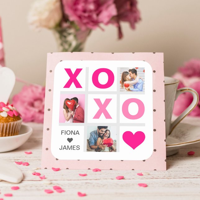 XOXO Happy Valentine's Day Pink Heart Custom Photo Square Sticker (Creator Uploaded)