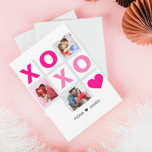 XOXO Happy Valentine's Day Pink Heart Custom Photo Thank You Card