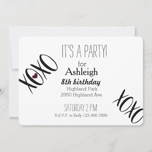 XOXO Heart Birthday Invitation (Front)