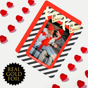 XOXO Heart Couple Photo Valetine's Real Gold Foil Holiday Card