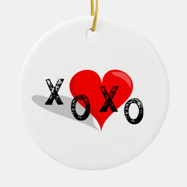 XOXO Heart Hugs and Kisses Ceramic Tree Decoration (Front)