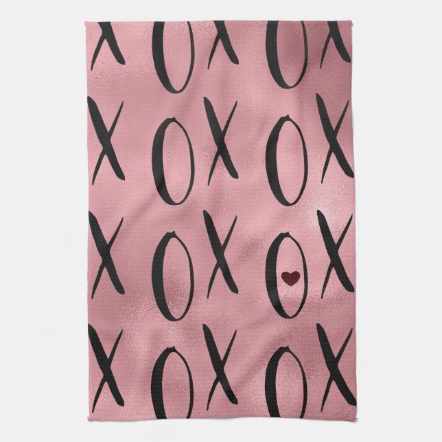 XOXO Heart Pink Glam Tea Towel (Vertical)