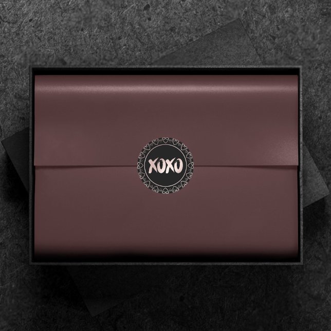 XOXO Hearts Blush Pink | Hand Lettered Brushstroke Classic Round Sticker (Creator Uploaded)