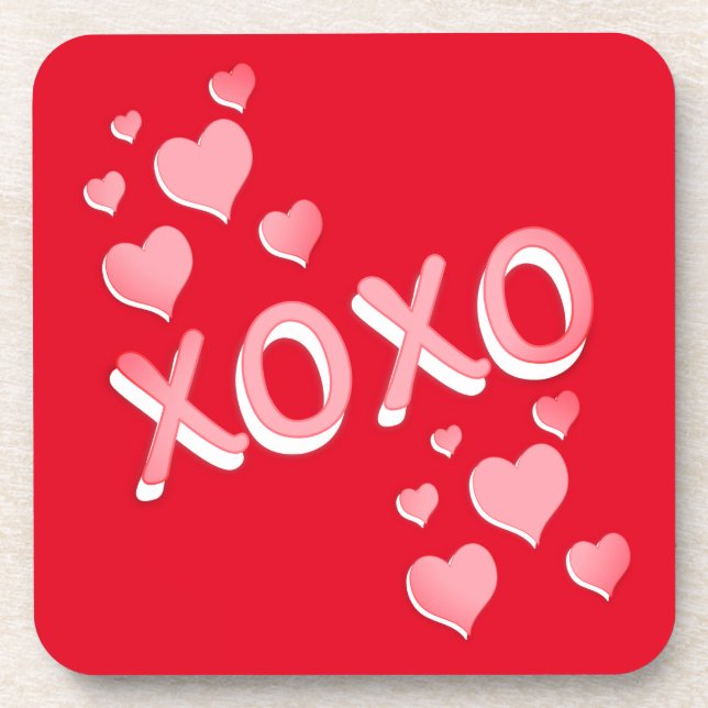 XOXO Hearts on Red Coaster (Front)