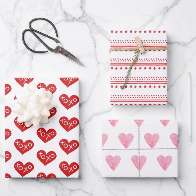 XOXO Hearts Valentine's Day Gifts Wrapping Paper Sheet (Front)