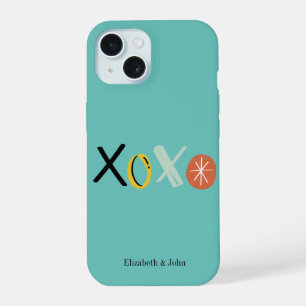"XOXO" Hearts Valentine's Day Mint Green iPhone 15 Case