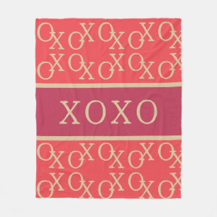 XOXO   Hot Pink Red Gold Typography Text Pattern Fleece Blanket