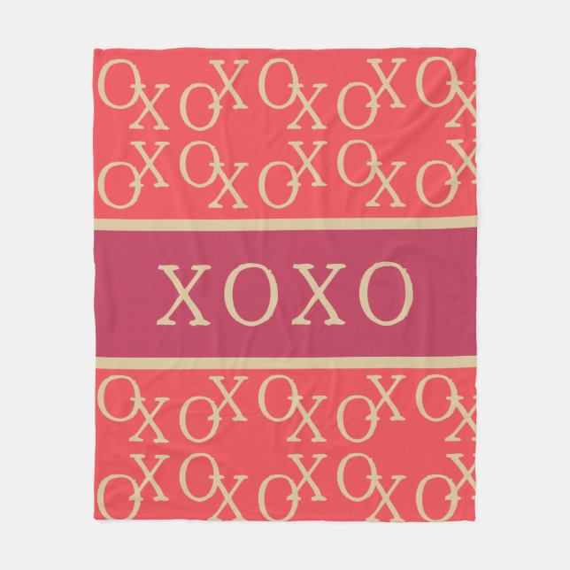 XOXO | Hot Pink Red Gold Typography Text Pattern Fleece Blanket (Front)