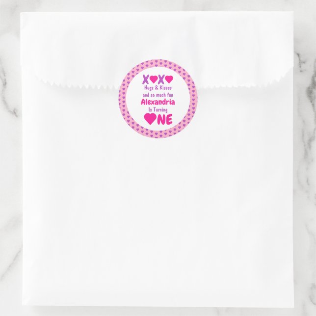XOXO Hugs and Kisses 1st Birthday Classic Round Sticker (Bag)