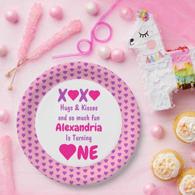 XOXO Hugs and Kisses 1st Birthday Paper Plate (Party)