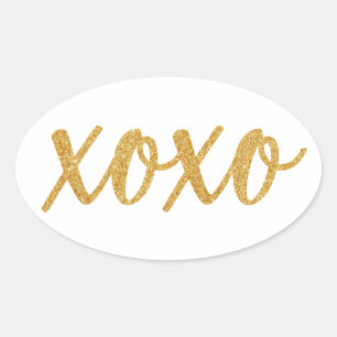 XOXO, hugs and kisses, gold glitter lettering Oval Sticker