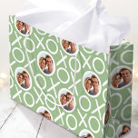 XOXO Hugs & Kisses 2 Custom Photo Green Modern Large Gift Bag<br><div class="desc">Make your gifts even more special with a custom photo gift bag. This chic "Hugs & Kisses" design features a simple pattern of "XOXO" in a casual, brushstroke style, and can be personalized with up to two different photos. A versatile template that's perfect for a birthday, Valentine's Day, wedding anniversary,...</div>