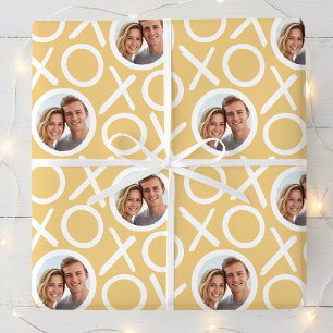 XOXO Hugs & Kisses 2 Custom Photo Yellow Modern Wrapping Paper