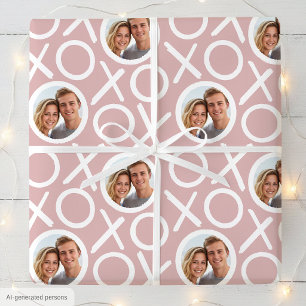 XOXO Hugs & Kisses 2 Photo Dusty Pink Brush Script Wrapping Paper