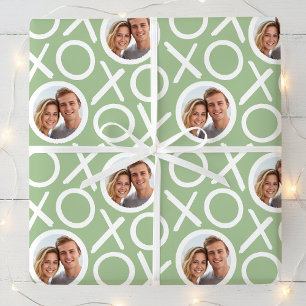XOXO Hugs & Kisses 2 Photo Green Brush Script Wrapping Paper