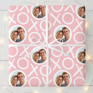 XOXO Hugs & Kisses 2 Photo Pink Brush Script Wrapping Paper