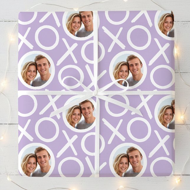 XOXO Hugs & Kisses 2 Photo Purple Brush Script Wrapping Paper (Creator Uploaded)