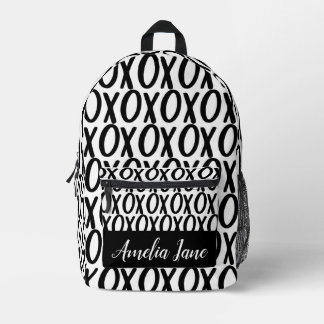 XOXO Hugs Kisses Black White Minimalist Printed Backpack