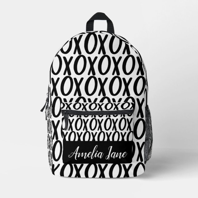 XOXO Hugs Kisses Black White Minimalist Printed Backpack (Front)